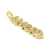 Word AMOR Rack Plating Brass Micro Pave Clear Cubic Zirconia Pendants KK-Z053-11G-01-2