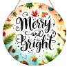 Christmas Wood Flat Round with Word Merry & Bright Pendant Decoration PW-WG88807-03-1