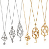 6Pcs 6 Styles Star Moon Stainless Steel Braided Chain Macrame Pouch Empty Stone Holder Pendant Necklace Making NJEW-SC0001-44-5