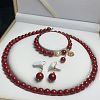 Cinnabar Round Beaded Necklaces & Bracelets & Dangle Earring Sets WGFCFD5-03-1