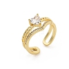 Rack Plating Brass Micro Pave Clear Cubic Zirconia Open Cuff Finger Rings for Women RJEW-M028-97G-4