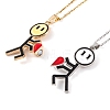 Valentine's Day 2Pcs Alloy Enamel Magnetic Heart Pendant Necklaces NJEW-P305-01A-1