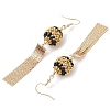 Glass Seed Beads & Brass Tassel Dangle Earrings EJEW-MZ00289-4