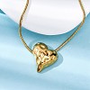 304 Stainless Steel Textured Heart Pendant Snake Chain Necklaces NJEW-U026-11G-3