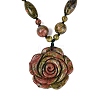 Natural Unakite Flower Pendant Necklaces NJEW-N064-08G-1