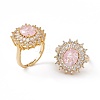 Pink Glass Oval Adjustable Ring with Cubic Zirconia RJEW-J017-VC497-1