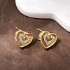 Brass Micro Pave Clear Cubic Zirconia Heart Stud Earrings EJEW-F400-28A-G-3