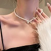 Bowknot Plastic Imitation Pearl Beaded Pendant Necklaces & Stud Earrings Sets WGC8EC3-03-2