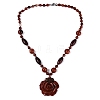 Natural Red Jasper Flower Pendant Necklaces NJEW-N064-08F-3