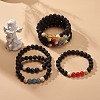 7Pcs 7 Style Natural Lava Rock & Wood  & Mixed Stone Round Beaded Stretch Bracelets Set BJEW-JB08837-2