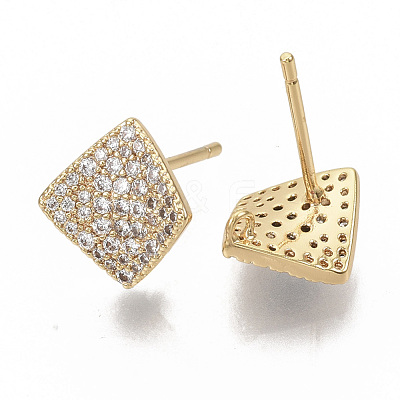 Brass Micro Pave Clear Cubic Zirconia Stud Earring Findings KK-T051-51G-NF-1