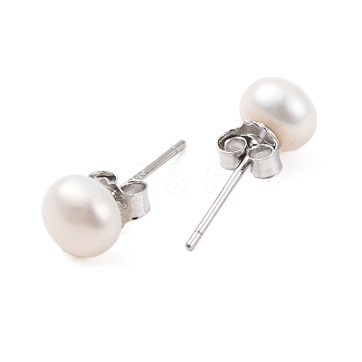 Natural Pearl Round Bead Stud Earrings EJEW-E298-01C-01P-1