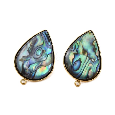 304 Stainless Steel Pave Natural Paua Shell Stud Earring Findings STAS-Z125-06G-1