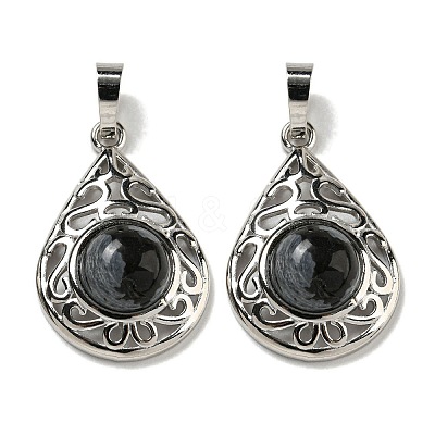 Natural Black Silk Stone Pendants G-Q158-05P-11-1