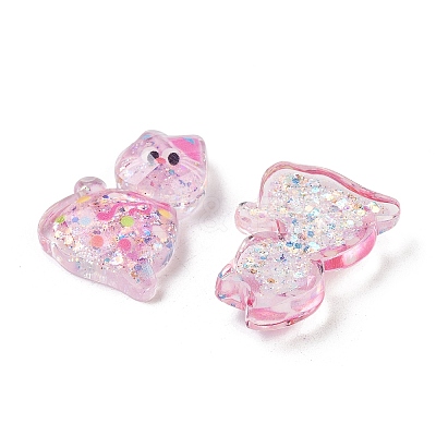 Transparent Resin Bowknot Kitten Decoden Cabochons RESI-M045-07-1