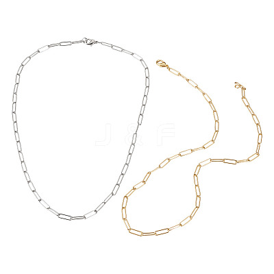 2Pcs 2 Colors Brass Round Oval Paperclip Chain Necklaces MAK-TA0001-33-1
