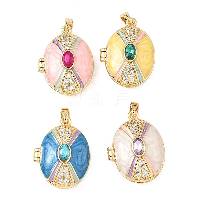 Brass Enamel Locket Pendants KK-F923-01G-1