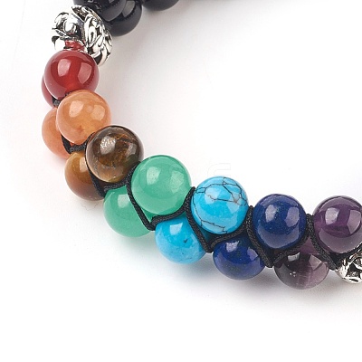 Chakra Natural Black Agate Braided Bead Bracelets BJEW-O164-A10-1