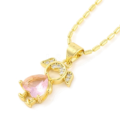 Brass Pave Cubic Zirconia Girl Love Pendant Necklaces for Women LS-NJEW-S430-01G-02-1