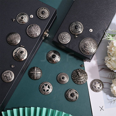 15 Sets 15 Styles Eagle/Star/Flower Pattern Alloy & Imitation Turquoise Craft Solid Screw Rivet FIND-CA0008-73-1