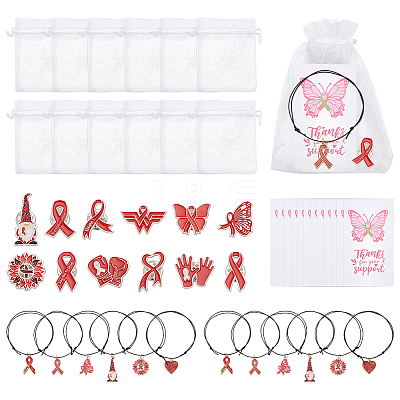 Mental Health Awarenes Theme Alloy Enamel Ribbon/Heart/Butterfly Charm Braided Bead Bracelets Kits SJEW-WR00002-1