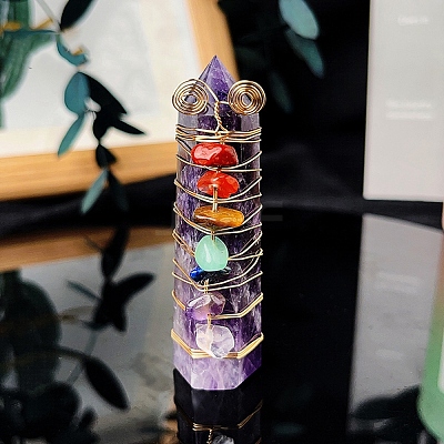 Wire Wrapped Tower Natural Amethyst Healing Stone Wands PW-WG61976-04-1