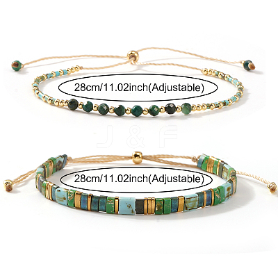 2Pcs 2 Styles Natural Fuchsite & Glass & Iron Braided Bead Bracelet Sets VQ5564-1