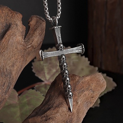 Halloween Alloy Skull Cross Pendant Necklaces for Men WG7ADC0-01-1