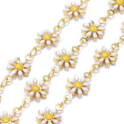 Handmade Brass Enamel Link Chains X-CHC-I035-13G-02-1