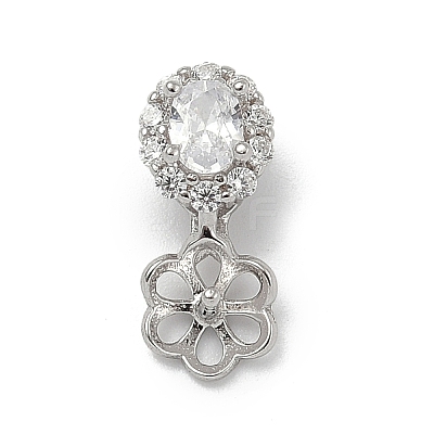 925 Sterling Silver Pave Clear Cubic Zirconia Flower Pendant Bails STER-P068-01P-1
