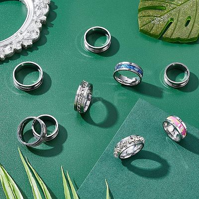 21Pcs 7 Size 201 Stainless Steel Grooved Finger Ring for Women RJEW-DC0001-08-1