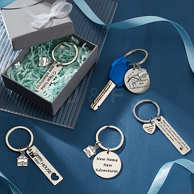 8Pcs 8 Style 304 Stainless Steel Lettering Keychains KEYC-PH0001-57-1