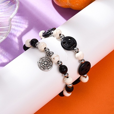 2Pcs Glass & Synthetic Turquoise Beads Stretch Bracelets BJEW-JB12483-02-1