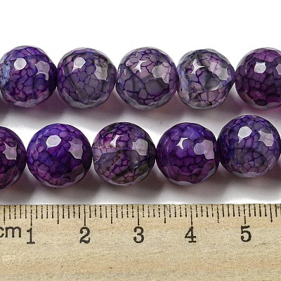 Faceted Natural Dragon Veins Agate Beads Strands G-F447-12mm-P09-1
