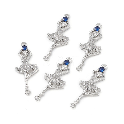 Brass Micro Pave Clear Cubic Zirconia Connector Charms KK-E068-VB036-1
