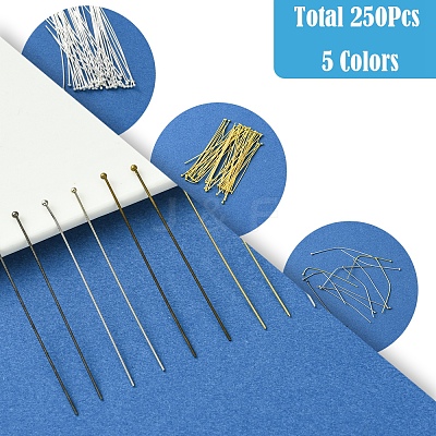 250Pcs 5 Colors Brass Ball Head Pins KK-FS0001-42-1