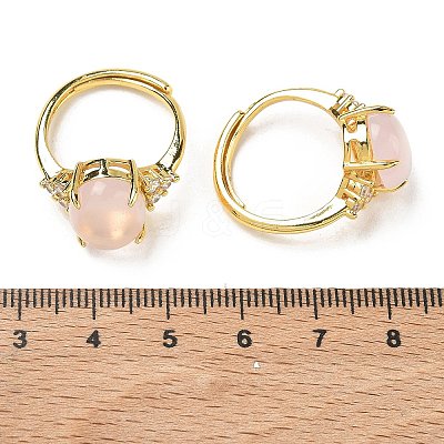 Brass Micro Pave Cubic Zirconia with Natural Rose Quartz Cuff Open Rings RJEW-T035-01G-L-1