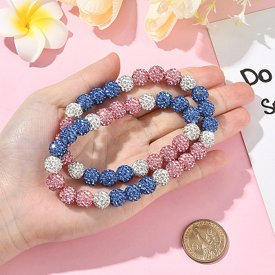 1Pc Polymer Clay Rhinestone Round Beaded Stretch Necklaces NJEW-SP0001-14I-1