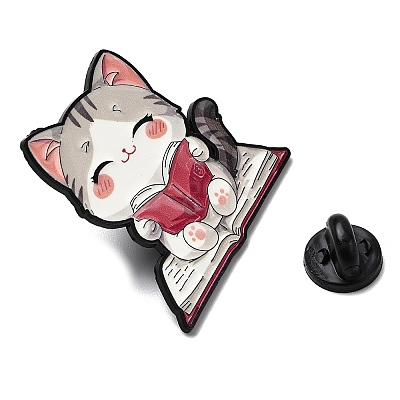 Cat Reading Book Enamel Pins JEWB-I055-05EB-03-1