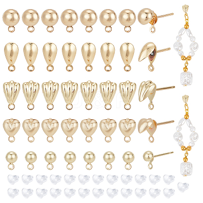 40Pcs 5 Styles Teardrop & Shell & Heart & Flat Round Alloy Stud Earrings Findings FIND-BC0004-92-1