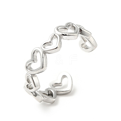Non-Tarnish 304 Stainless Steel Heart Wrap Open Cuff Ring RJEW-C040-01P-1