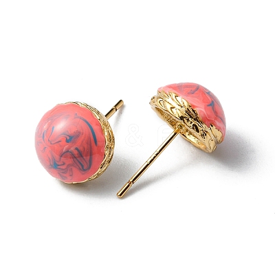 Enamel Half Round Stud Earrings EJEW-P229-01G-07-1