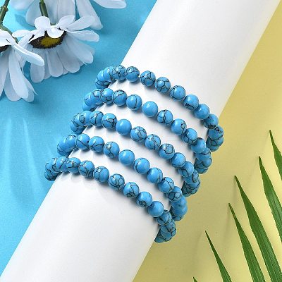 Synthetic Turquoise Jasper Bead Stretch Bracelets BJEW-K212-B-022-1