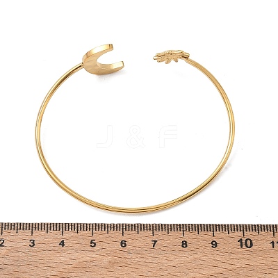 304 Stainless Steel Textured Sun Moon Open Cuff Bangles for Women SA-CBA5CC3-01G-1