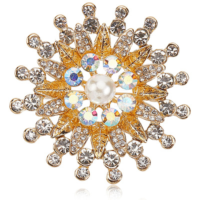 Flower Alloy Rhinestone Brooches for Backpack Clothes JEWB-WH20011-02A-1