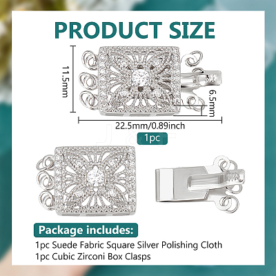 1Pc Sterling Silver with Clear Cubic Zirconi Box Clasps FIND-BC0013-93A-1