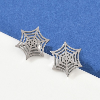 Non-Tarnish 304 Stainless Steel Spider Web Stud Earrings EJEW-G294-01P-1