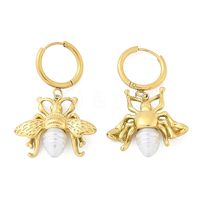 304 Stainless Steel ABS Imitation Pearl Hoop Earrings EJEW-M070-19G-1