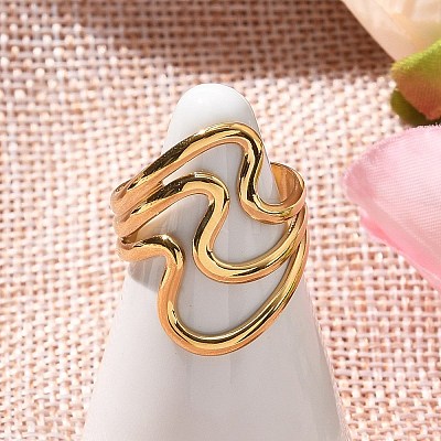 304 Stainless Steel Wave Multilayer Open Cuff Rings for Women RJEW-Z077-01G-03-1