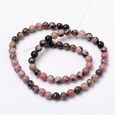 Natural Rhodonite Round Bead Strands G-N0120-17-6mm-1